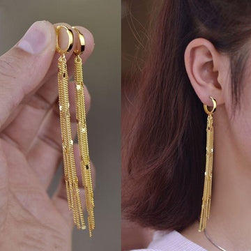 E1603 - Golden Tassel Long Earrings